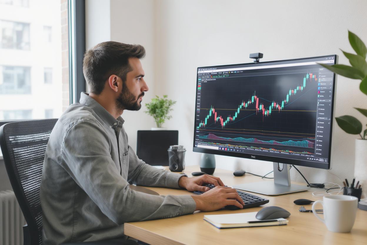 Beginner forex trader learning to read candlestick charts and technical indicators