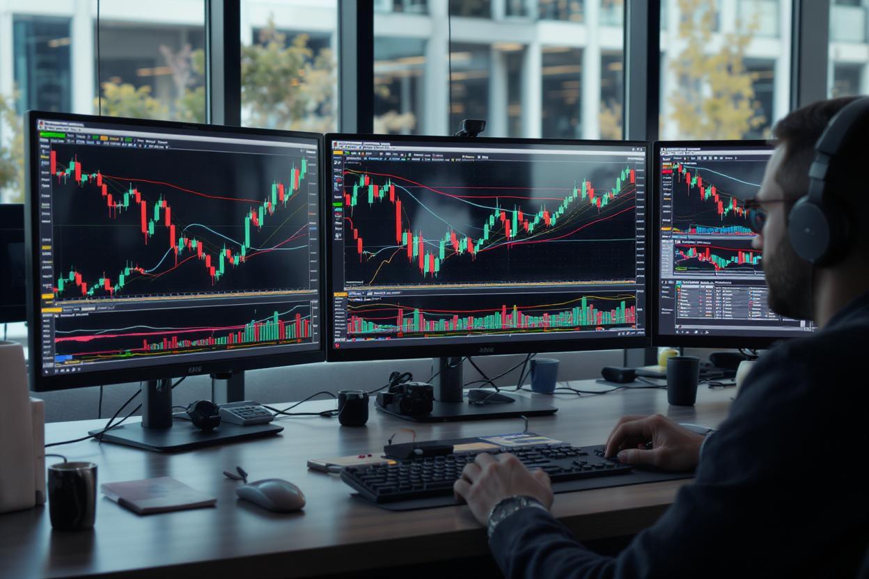 Beginner forex trader learning technical analysis tools like indicators and chart patterns